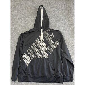 Nike Hoodie Mens Large Black Therma Fit Pullover Swoosh Spell Out Logo Athletic